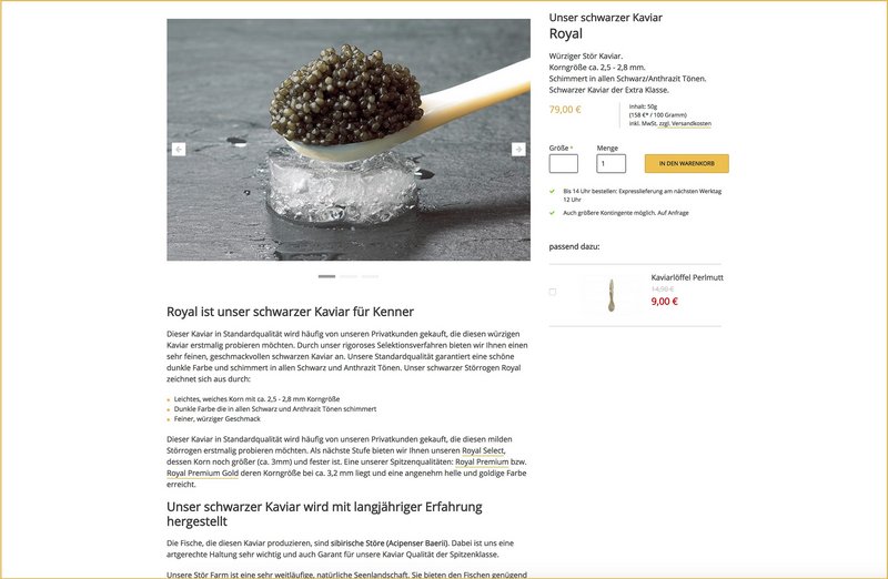 Royal Caviar Website schwarzer Kaviar Seite